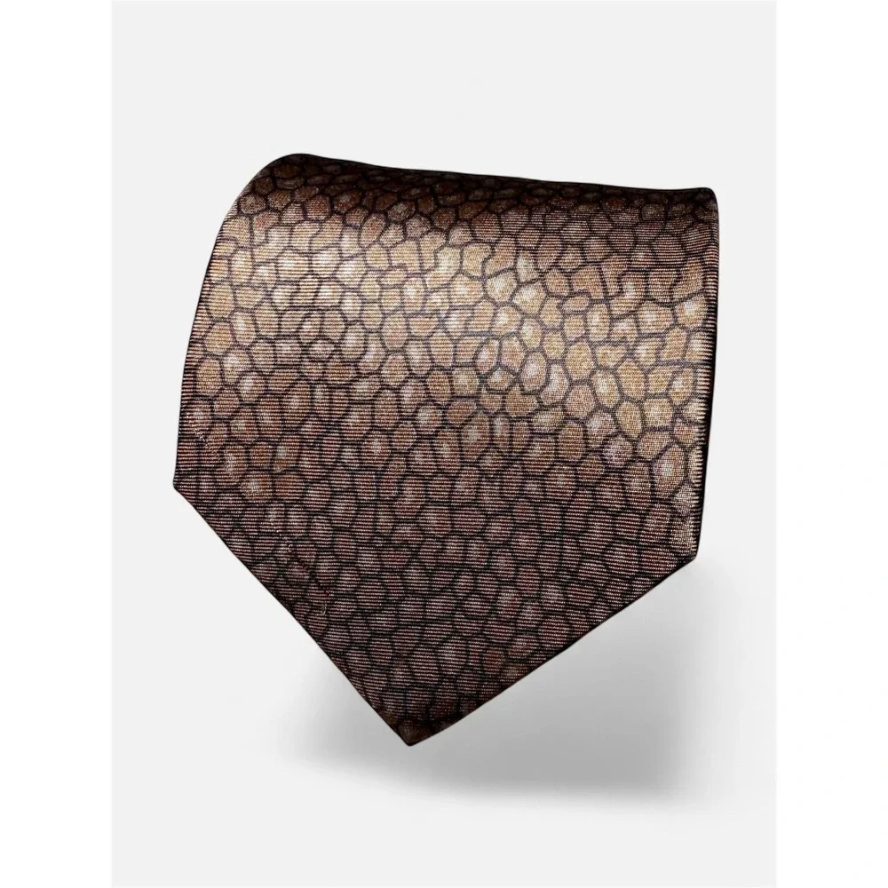 Valentino Cravatte Silk Men's Tie Brown Mosaic Pattern Hand Made in Italy